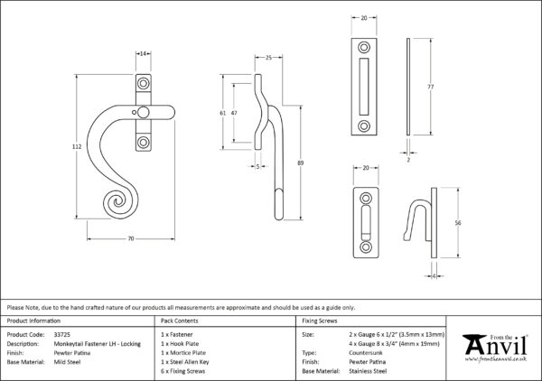 Pewter Locking Monkeytail Fastener - LH 2