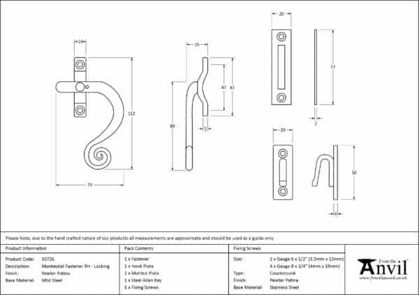 Pewter Locking Monkeytail Fastener - RH 2