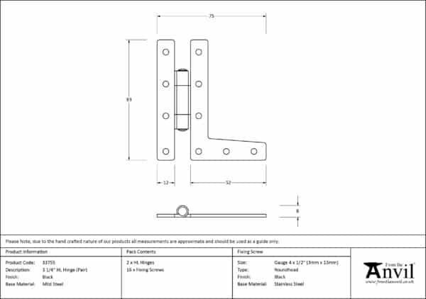 Black 3Ã‚Â¼" HL Hinge (pair) 3