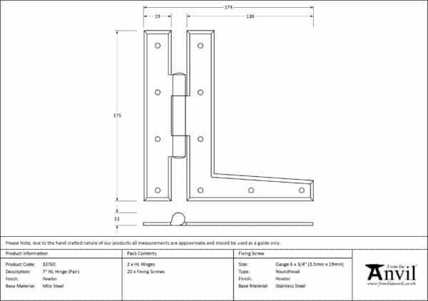 Pewter 7" HL Hinge (pair) 3