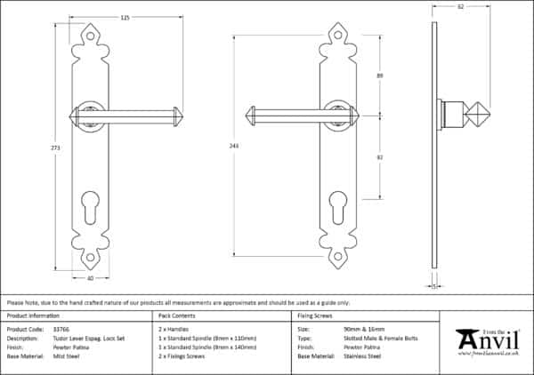 Pewter Tudor Lever Espag. Lock Set 2