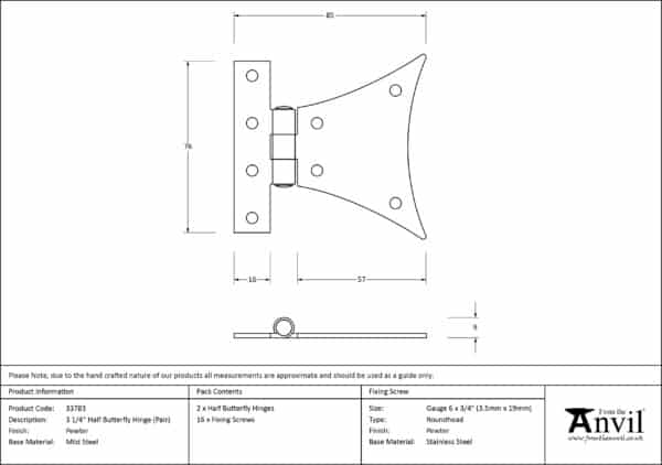 Pewter 3Ã‚Â¼" Half Butterfly Hinge (pair) 3