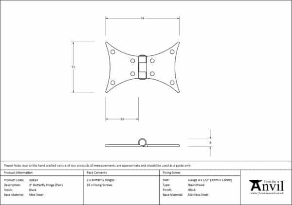 Black 3" Butterfly Hinge (pair) 3