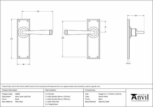 Black Avon Lever Latch Set 2