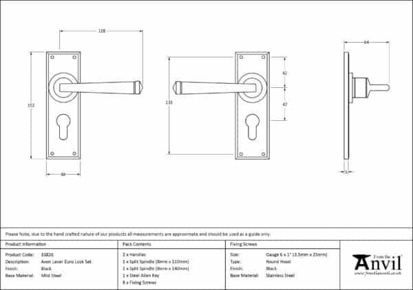 Black Avon Lever Euro Lock Set 2