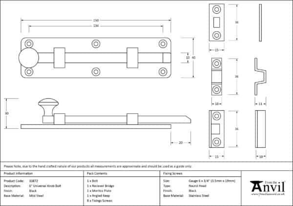 Black 6" Universal Bolt 2