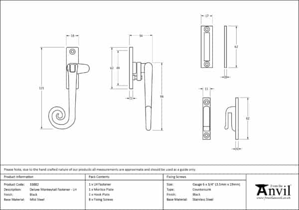 Black Locking Deluxe Monkeytail Fastener - LH 2