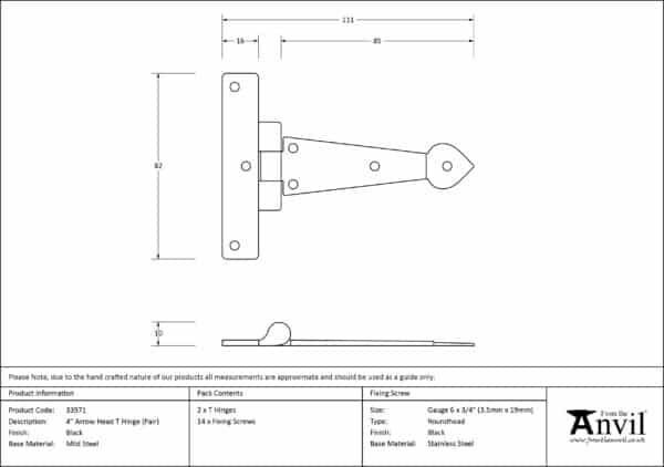 Black 4" Arrow Head T Hinge (pair) 2