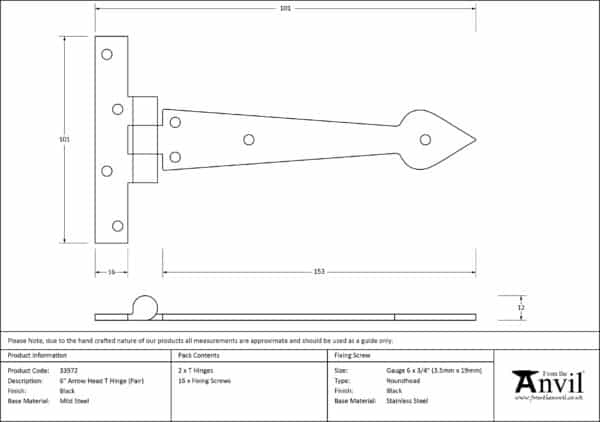 Black 6" Arrow Head T Hinge (pair) 2