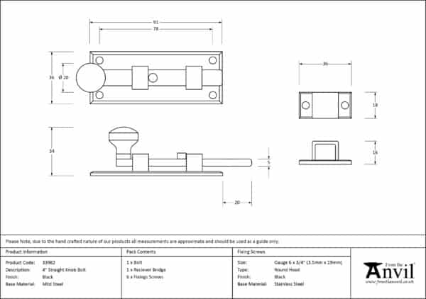 Black 4" Straight Knob Bolt 3