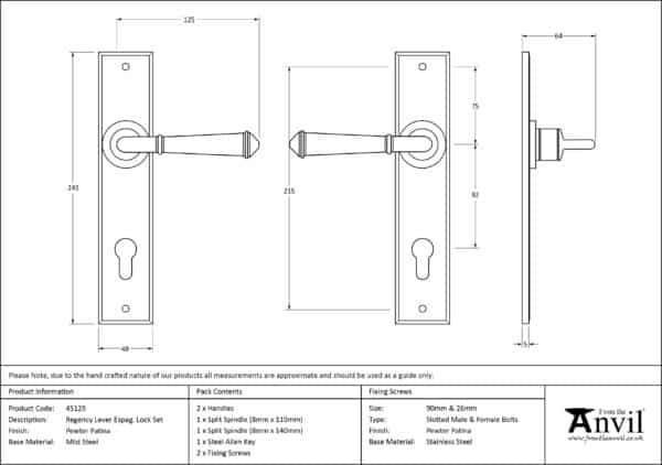 Pewter Regency Lever Espag. Lock Set 3