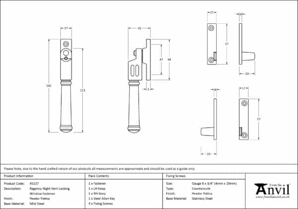 Pewter Locking Night-Vent Regency Fastener 3