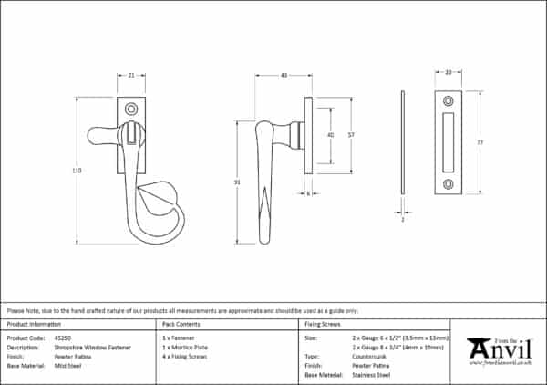 Pewter Shropshire Window Fastener 3