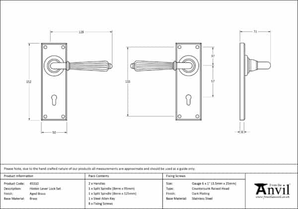 Aged Brass Hinton Lever Lock Set 3