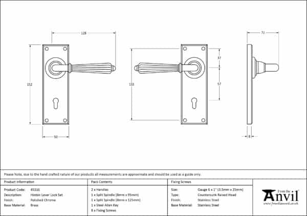 Polished Chrome Hinton Lever Lock Set 3