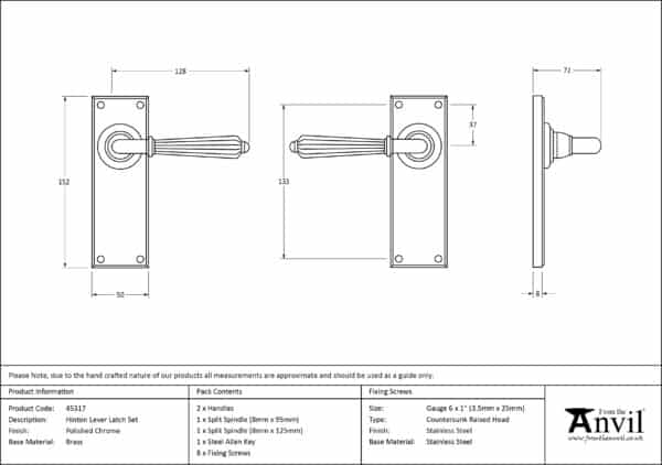 Polished Chrome Hinton Lever Latch Set 3