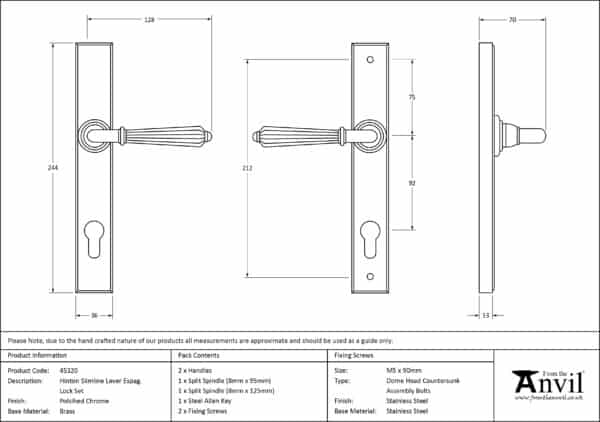 Polished Chrome Hinton Slimline Lever Espag. Lock Set 3