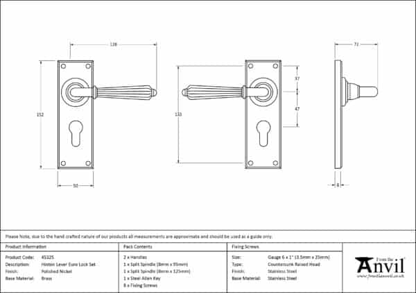 Polished Nickel Hinton Lever Euro Lock Set 3