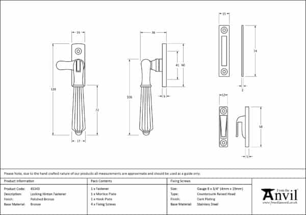 Polished Bronze Locking Hinton Fastener 3