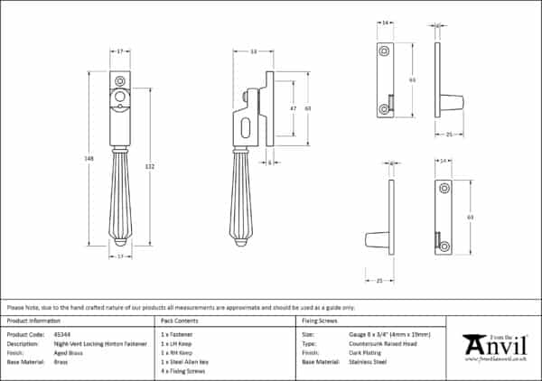 Aged Brass Night-Vent Locking Hinton Fastener 3