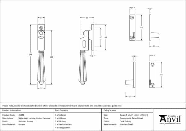 Polished Bronze Night-Vent Locking Hinton Fastener 3