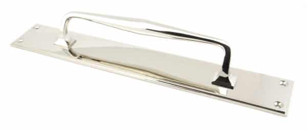 Polished Nickel 425mm Art Deco Pull Handle on Backplate 1