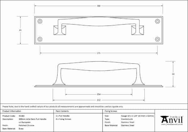 Polished Chrome 300mm Art Deco Pull Handle on Backplate 3