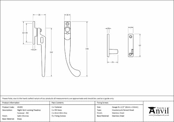 Satin Chrome Night-Vent Locking Peardrop Fastener - RH 3