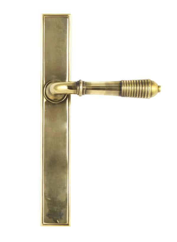 Aged Brass Reeded Slimline Lever Latch Set 2