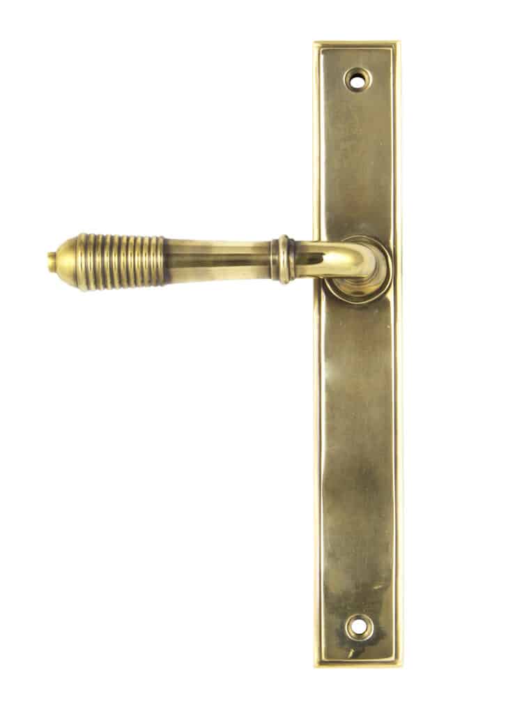 Aged Brass Reeded Slimline Lever Latch Set 1