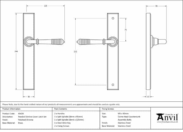 Polished Chrome Reeded Slimline Lever Latch Set 3