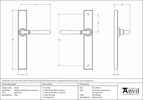 Aged Brass Newbury Slimline Lever Latch Set 3