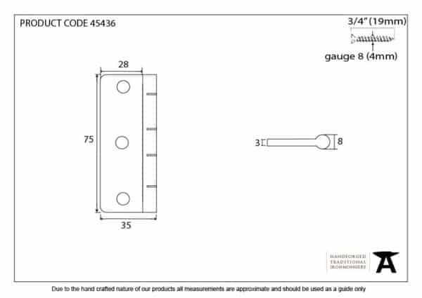 Pewter 3" Dummy Butt Hinge (Single) 3