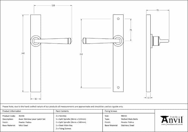 Pewter Avon Slimline Lever Latch Set 3