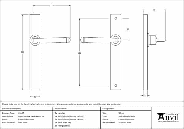 External Doors Beeswax Avon Slimline Lever Latch Set 3