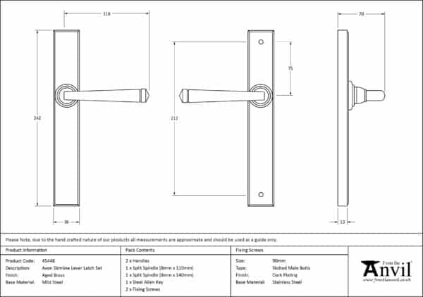 Aged Brass Avon Slimline Lever Latch Set 3