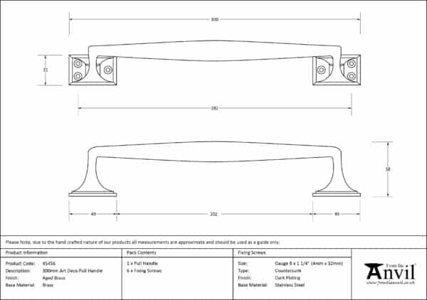 Aged Brass 300mm Art Deco Pull Handle 3