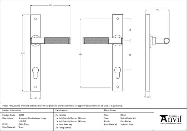 Aged Brass Brompton Slimline Lever Espag. Lock Set 3