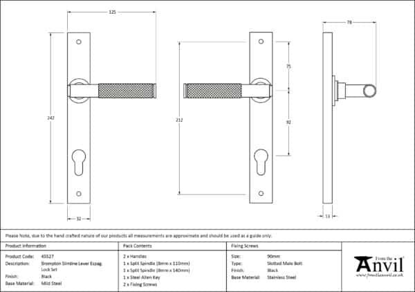 Black Brompton Slimline Lever Espag. Lock Set 3