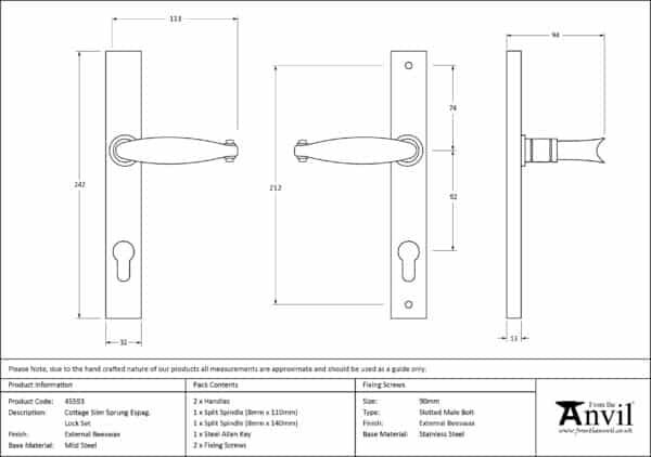 External Doors Beeswax Cottage Slimline Lever Espag. Lock Set 3