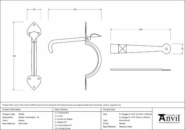 Pewter Gothic Thumblatch - XL 2