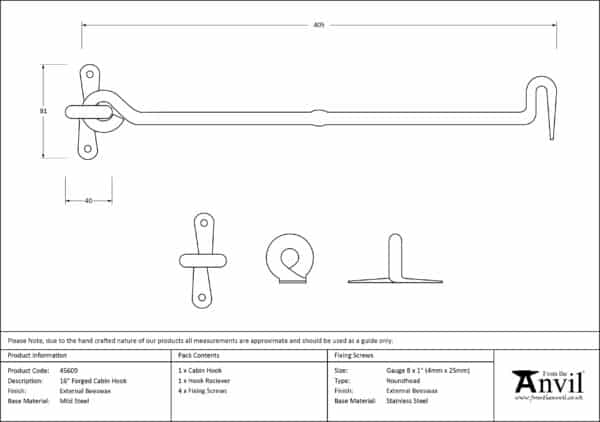 External Beeswax 16" Forged Cabin Hook 2