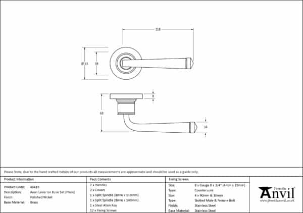 Polished Nickel Avon Round Lever on Rose Set (Plain) 3