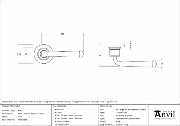 Black Avon Round Lever on Rose Set (Plain) 3