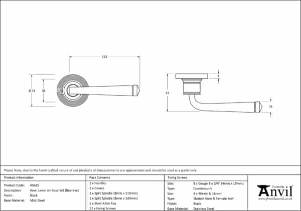 Black Avon Round Lever on Rose Set (Beehive) 3