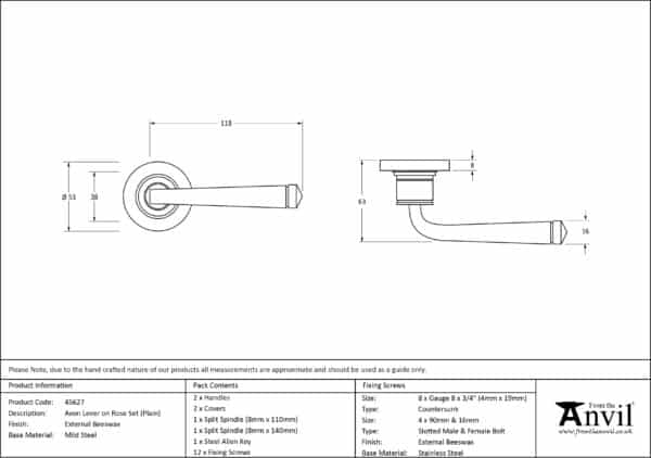 External Doors Beeswax Avon Round Lever on Rose Set (Plain) 3