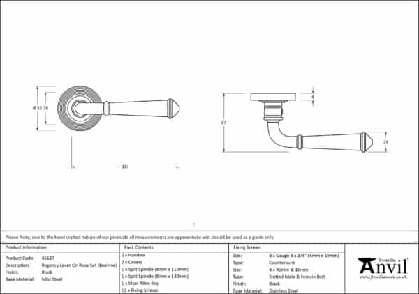 Black Regency Lever on Rose Set (Beehive) 3