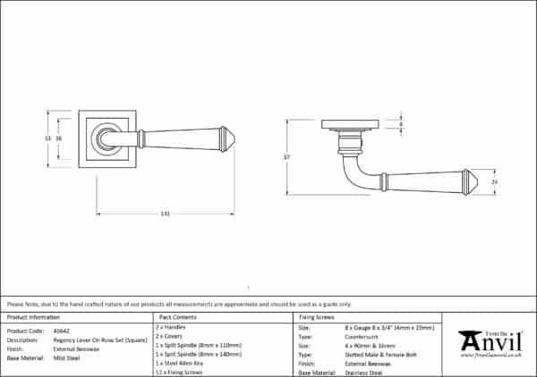 External Doors Beeswax Regency Lever on Rose Set (Square) 3