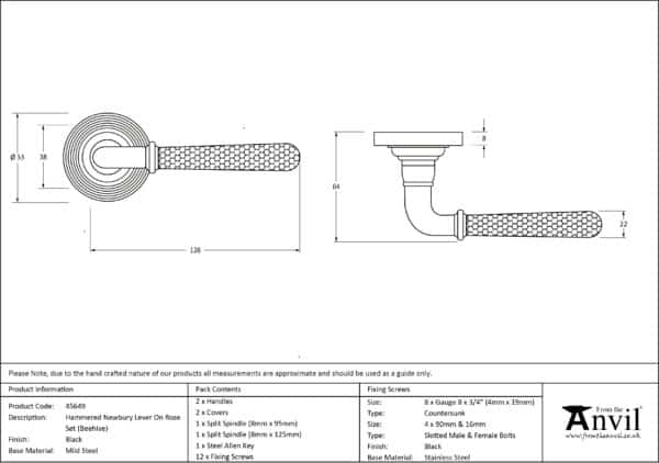 Black Hammered Newbury Lever on Rose Set (Beehive) 3