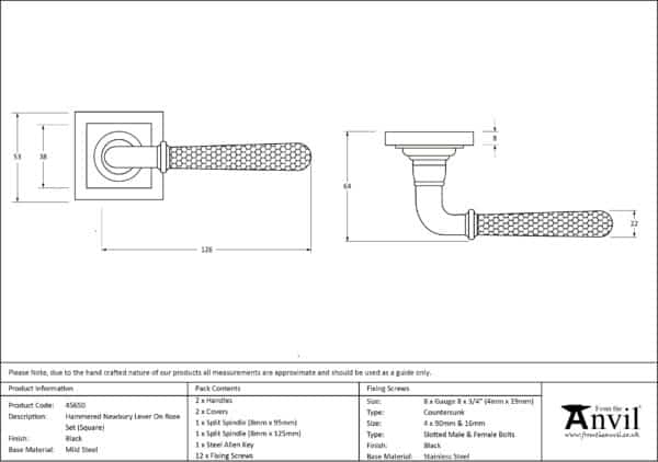 Black Hammered Newbury Lever on Rose Set (Square) 3